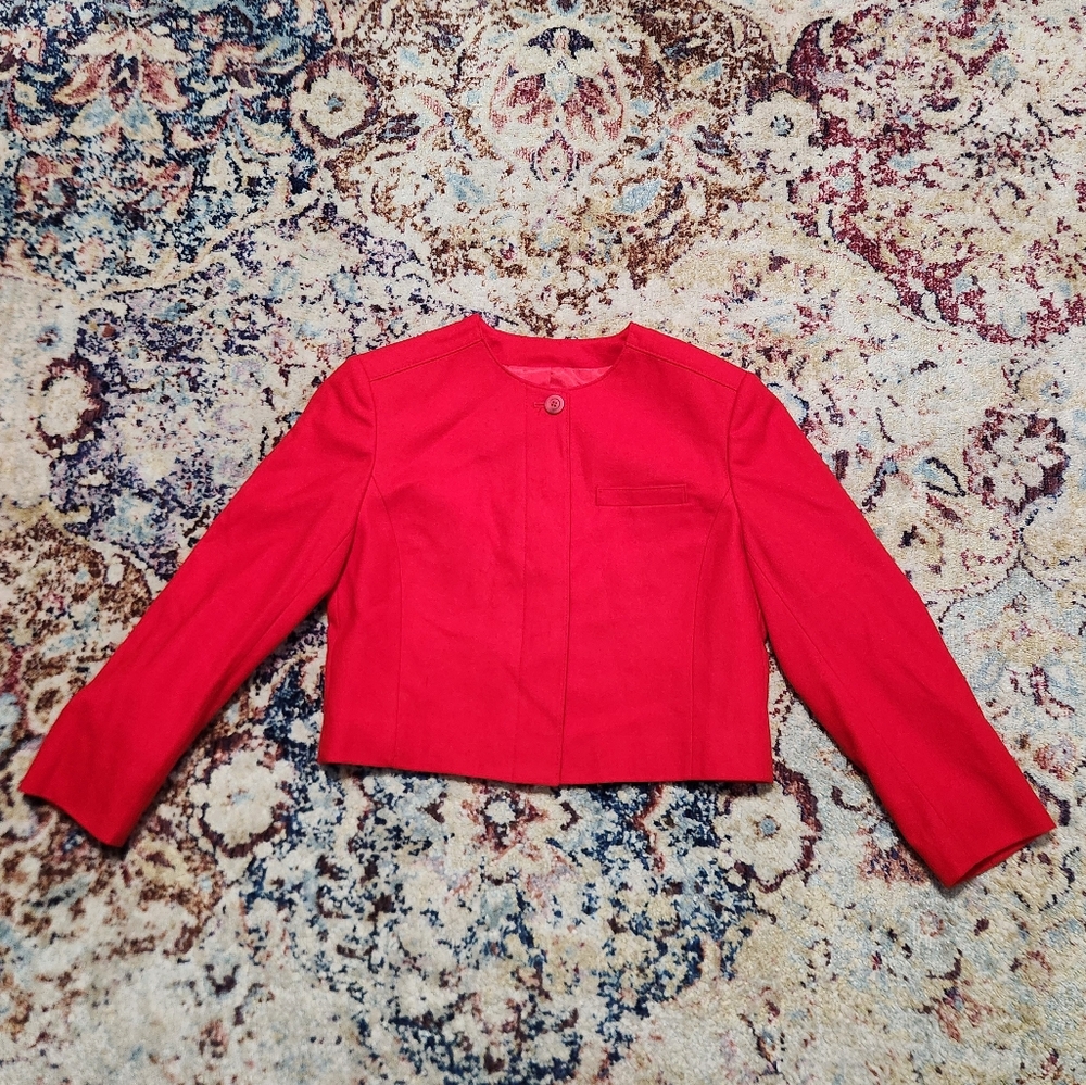 Pendleton Cropped 100% Virgin Wool Blazer Fully Lined Red Vintage Size 6